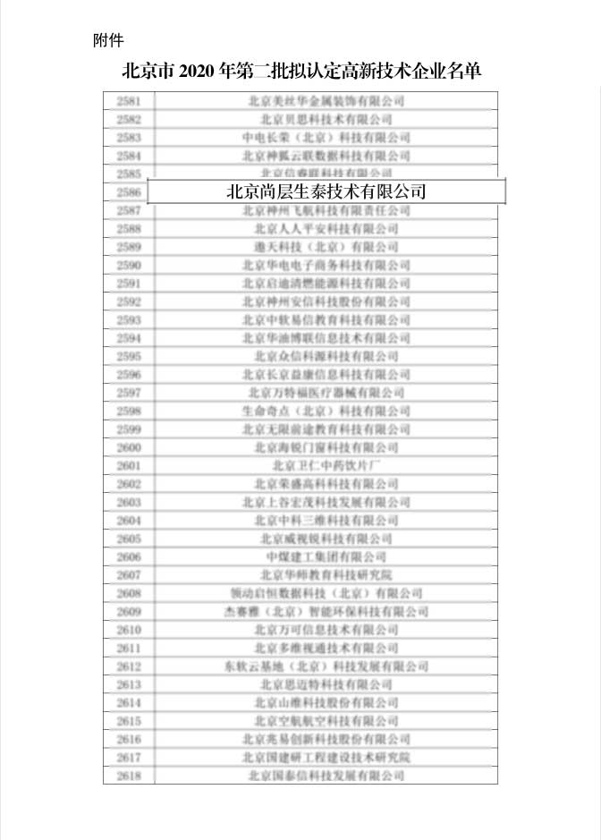 尚层生泰荣获“高新技术企业”认定